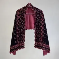 【美品】 ショール ピンク×ブラック ベルベット 刺繍柄