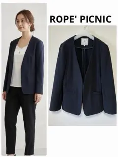 ROPE' PICNIC ストレッチノーカラージャケット ネイビー