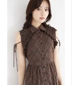 tocco closetリボン付きプリーツフリル切り替えチェック柄ワンピース