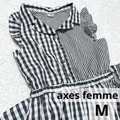 【axes femme】ギンガムチェック 切替 アシンメトリー ワンピース　M