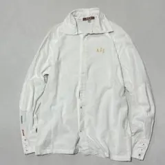 90s Euro Vintage リネン 長袖シャツ 刺繍 エルボーパッチ 比翼