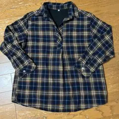 裏起毛ネイビーとブラウンのチェック柄シャツ Mサイズ