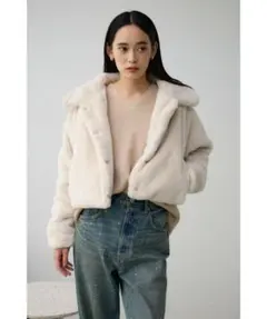 【新品未使用】moussyショートファーコート アイボリー