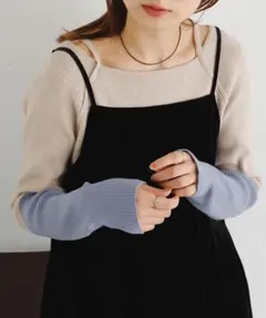 Kastane 袖配色スクエアリブニット