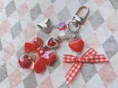 赤 ビーズキーホルダー ハート リボン 推し活 韓国 y2k