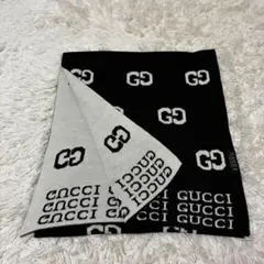 未使用級　GUCCI マフラー　総柄ロゴ　バイカラー　リバーシブル　黒　グレー