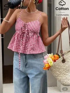 SHEIN 赤と白のギンガムチェックキャミソール