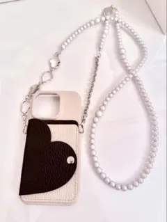 COVERARY iPhone ケース ハート型ミラー ショルダーチェーン付き