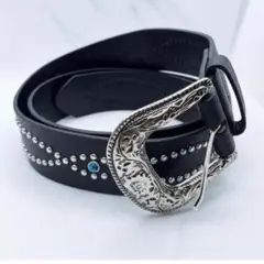 新品　ウエスタンベルト メンズ スタッズ おしゃれ アメカジ ターコイズ 黒