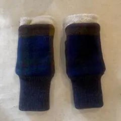 【美品】指なし手袋 青系チェック