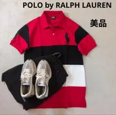 ラルフローレン ビッグポニー 刺繍ロゴ 鹿の子ポロシャツ 赤黒純白 美品