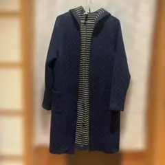 Style Ravie キルティング フード付きロングコート ネイビー