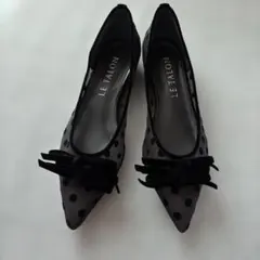 LE TALON ドット柄 ブラック フラットシューズ