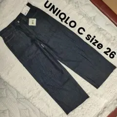 新品 UNIQLO C ワイドストレートジーンズ+ ネイビー w26