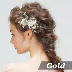 ダブル フラワー コーム★ゴールド★ブライダル 結婚式 シンプル アクセサリー