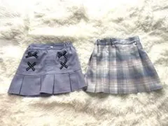 120サイズ　2枚セット　インナーパンツ付き　薄紫色リボン付きプリーツスカート