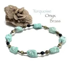 ⭐️天然石 ナチュラルターコイズ タンブル•オニキス•真鍮 ブレスレット