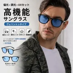 サングラス ウェリントン 偏光 調光 青 ブルー メンズ レディース紫外線UVのサムネイル