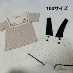 ミッキーとミニーマウスのTシャツとサスペンダー付きショーパン100サイズセット