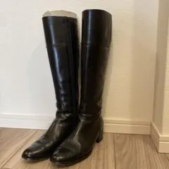 黒レザー ロングブーツ ジッパー付き