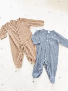 ベビー ロンパース 2点セット (ベージュ, 青) 3-6month