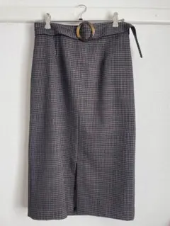レディース チェック柄タイトスカート Mサイズ ベルトリング付き 裏地あり