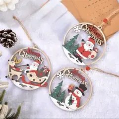 木製サンタ3個セット クリスマスデコレーション 北欧風10.5×11cmのサムネイル