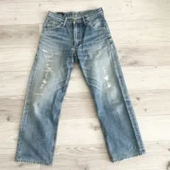 Lee Riders ダメージ ストレートデニム ライトブルー　W28