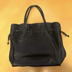 Kitamura キタムラ トートバッグ ネイビー レザー巾着 A4 ステッチ 