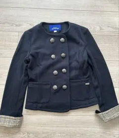 バーバリーブルーレーベル ダブル ジャケット ノバチェック ネイビー 36 入卒