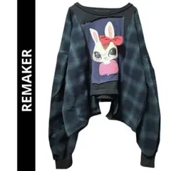 ＬL✨うさぎ✨アシメントリー✨ドッキングトレーナー✨古着リメイク⭐チェック