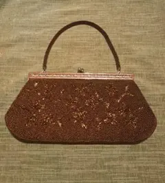 ビーズバッグ　装飾　刺繍　ハンドバッグ　パーティーバッグ　ゴールド　昭和レトロ