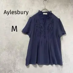 Aylesbury/ブラウス/M/ハーフボタン フリル ネイビー