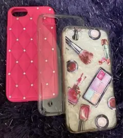 iPhoneケース（7／8／SE2・3）3つ　ラインストーン、コスメ柄、クリア