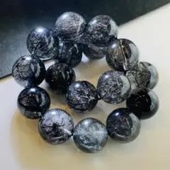 ブラックルチルクォーツ　12㍉黒髪晶　ブレスレット　天然石　B48