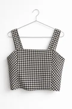 ギンガムチェック キャミソール トップス ブラック×ホワイト ビスチェ