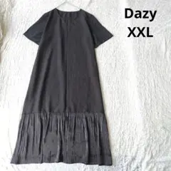 【デイジー】半袖 ロングワンピース 切替 ブラック 異素材　大きいサイズ　XXL