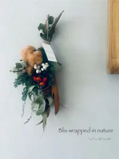 autumn bound コットンと木の実　秋を束ねたスワッグ　35cm