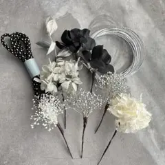 水引紐入りシルバーブラック髪飾り　和装　成人式　卒業式