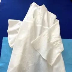 フレアースリーブ麻混ブラウス