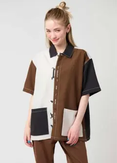 新品　ナガスギルイヌ　フロムアナザーワールド｜ビッグシルエットポリトロ半袖シャツのサムネイル