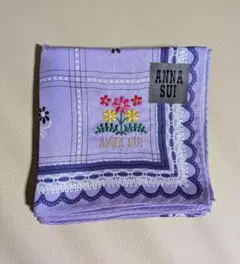 ANNA SUI 紫色 刺繍ハンカチ