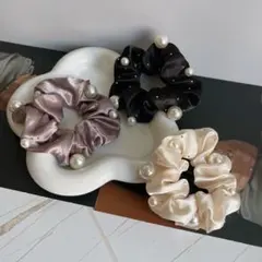 新品　パール付きシュシュ3点セット