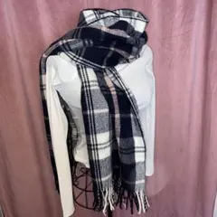 チェック柄フリンジストールマフラー