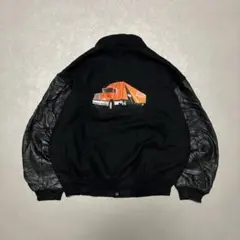 Dunbrooke 90sウール×レザースタジャン企業ロゴ刺繍バックワッペン短丈