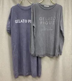 U652＊ ジェラートピケ 2点セット 半袖ワンピース 長袖Tシャツ グレー