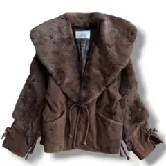 LA NAVE タヌキ 毛皮 リアルファー ジャケット ビッグカラー ブラウン系