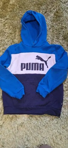 PUMA フード付きパーカー　150 青/白/紺
