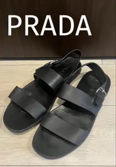 PRADA イタリア製 メンズ レザーサンダル プラダ ブラック 28cm