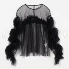 【新品タグ付き】ANDRESD／チュールレース ギャザー ブラウス／ブラック／Ｆ